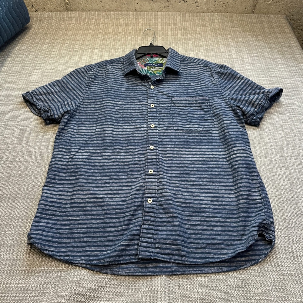 Tommy Bahama Striped Button Down Shirt Mens XL Blue Tropical Vacation Dad‎